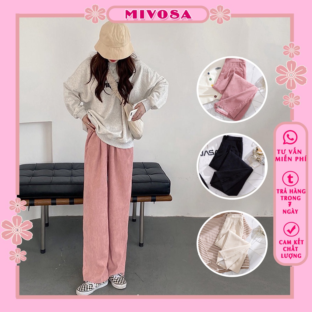 Quần ống rộng nữ lưng cao nhung tăm dáng dài cạp khóa ulzzang MIVOSA QN001 | BigBuy360 - bigbuy360.vn