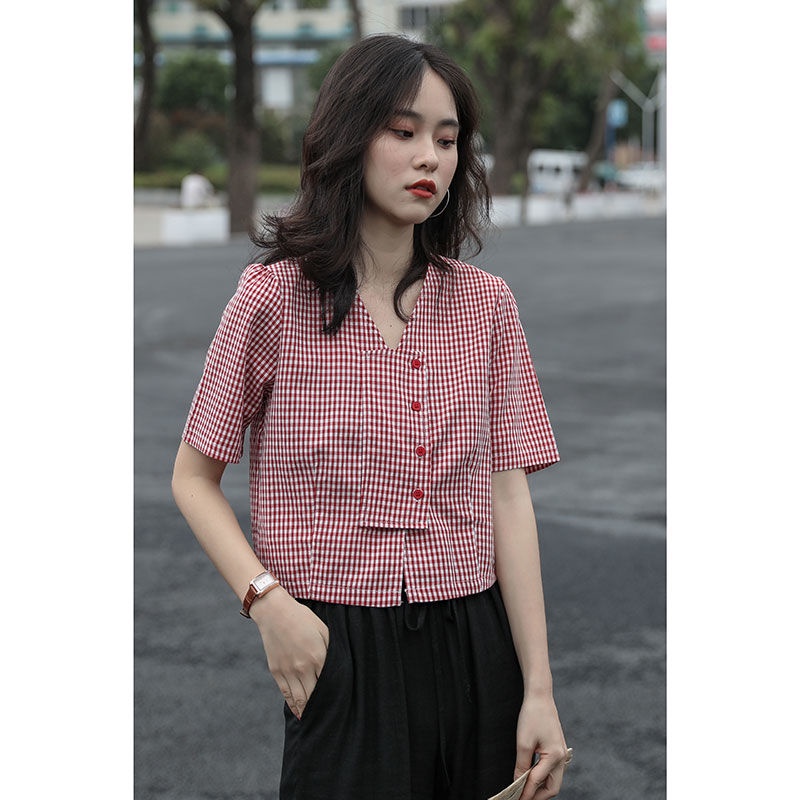 Áo sơ mi nữ sọc caro kiểu lạ mắt hàn quốc