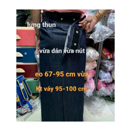 Váy chống nắng❣️FREESHIP❣️Váy chống nắng Jean xanh vừa dán vừa nút, lưng thun đủ kiểu, jean trơn hoặc họa tiết