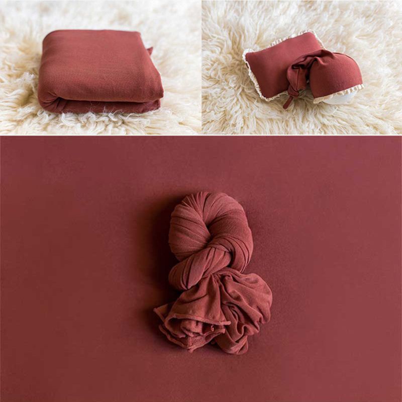 Set 3 Món Gồm Khăn Quấn Đuôi Thắt Nút + Mũ Cotton Mềm + Gối Dùng Làm Phụ Kiện Chụp Ảnh Cho Bé Sơ Sinh