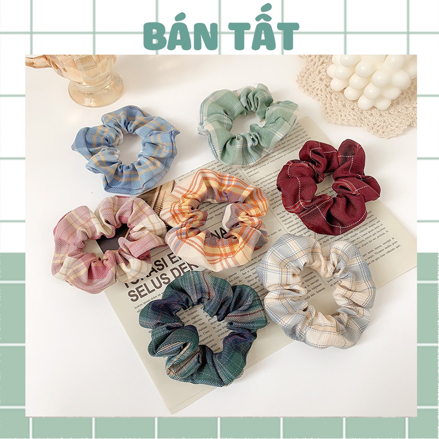 Dây buộc tóc Scrunchies hoạ tiết caro nhiều màu