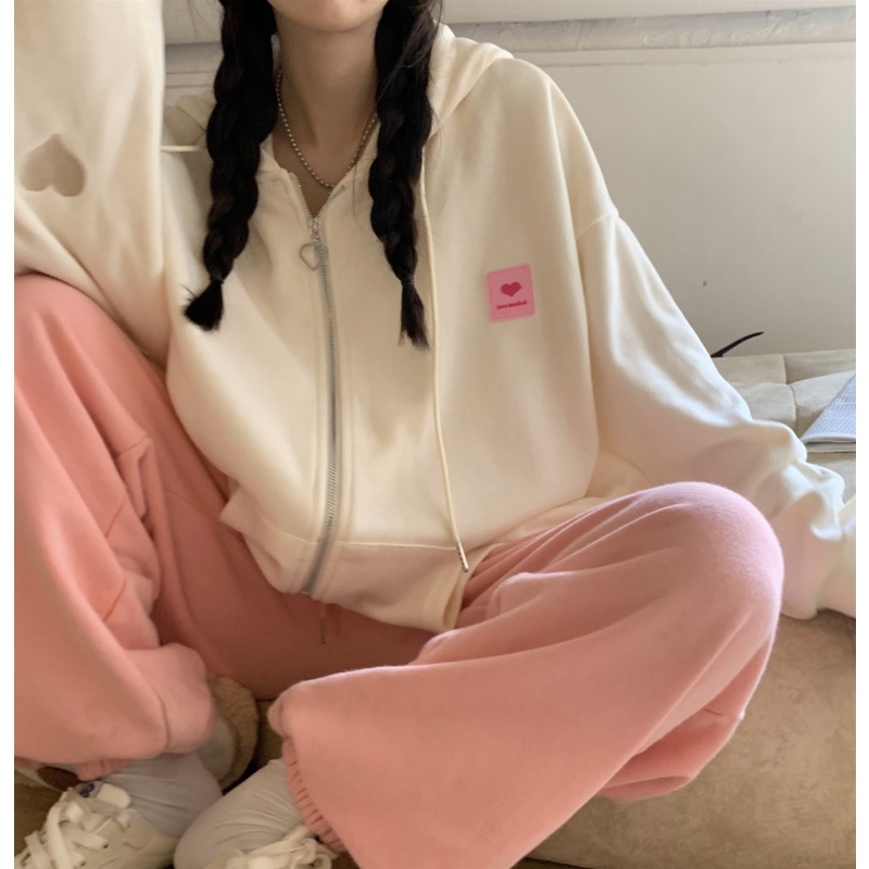 Áo Khoác Hoodie Dáng Rộng Thêu Hình Trái Tim Thời Trang Mùa Thu Mới Cho