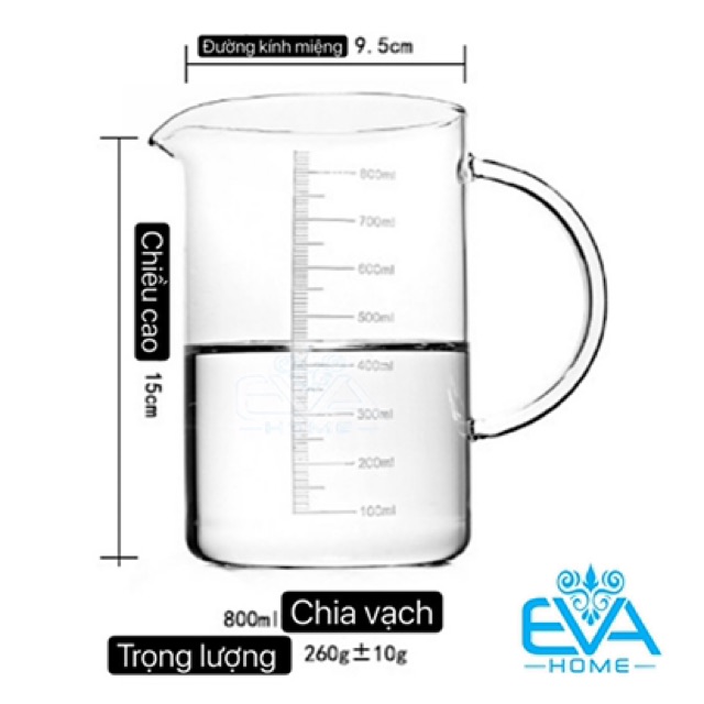 Ly Thuỷ Tinh Chịu Nhiệt Chia Vạch Đo Lường 800 Ml