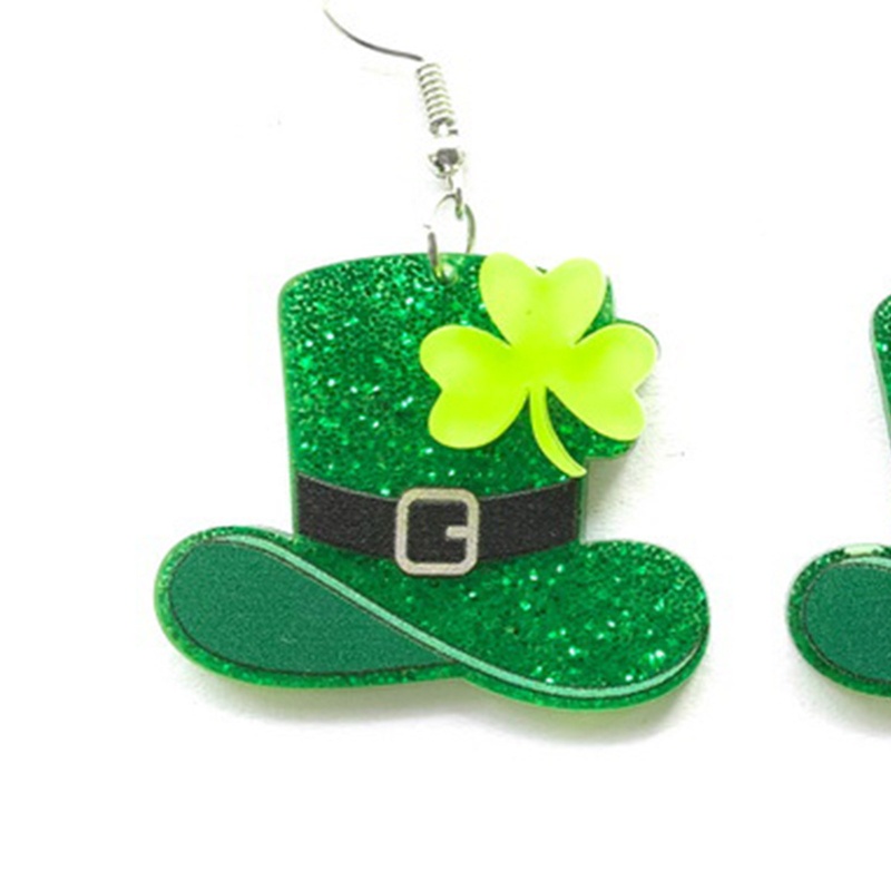 Youyo Bông Tai Acrylic Hình Cỏ Ba Lá Mũ Shamrock Màu Xanh Lá Dáng Dài Thời Trang Làm Quà Tặng Cho