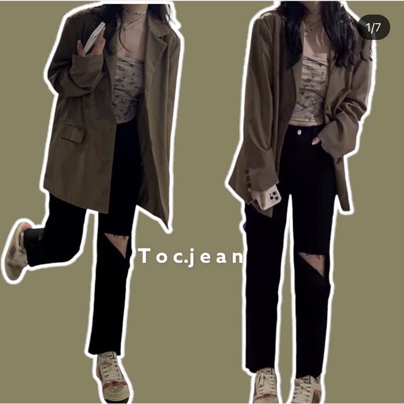 Quần jean ống đứng rách gối, cực thon gọn 3555
