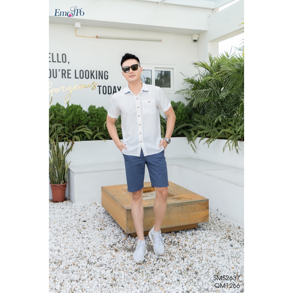 Áo sơ mi nam Emspo cổ bẻ, viền dây dệt, cài cúc SMS2637