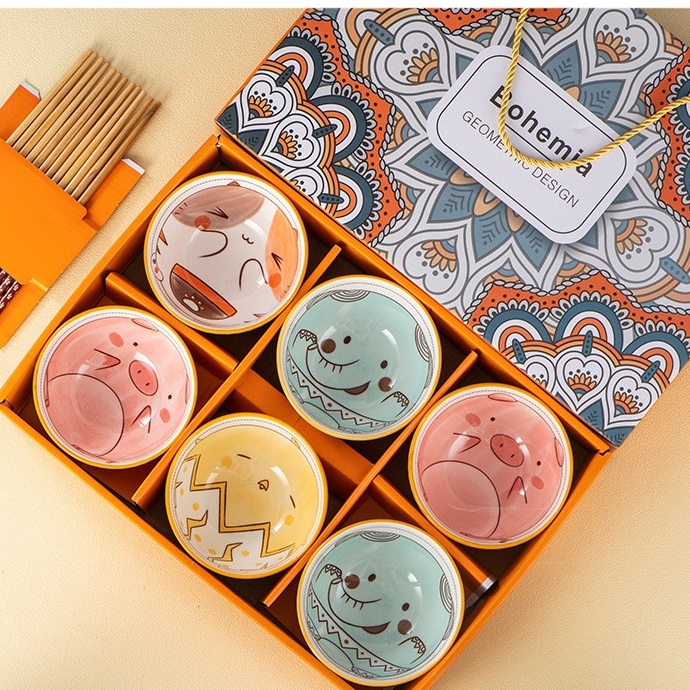 Set/Bộ 6 Chén/Bát Ăn Cơm Hình Động Vật Siêu ngộ Nghĩnh Và Đáng Yêu, Bát Ăn Dặm Cho Bé, Decor Trang Trí