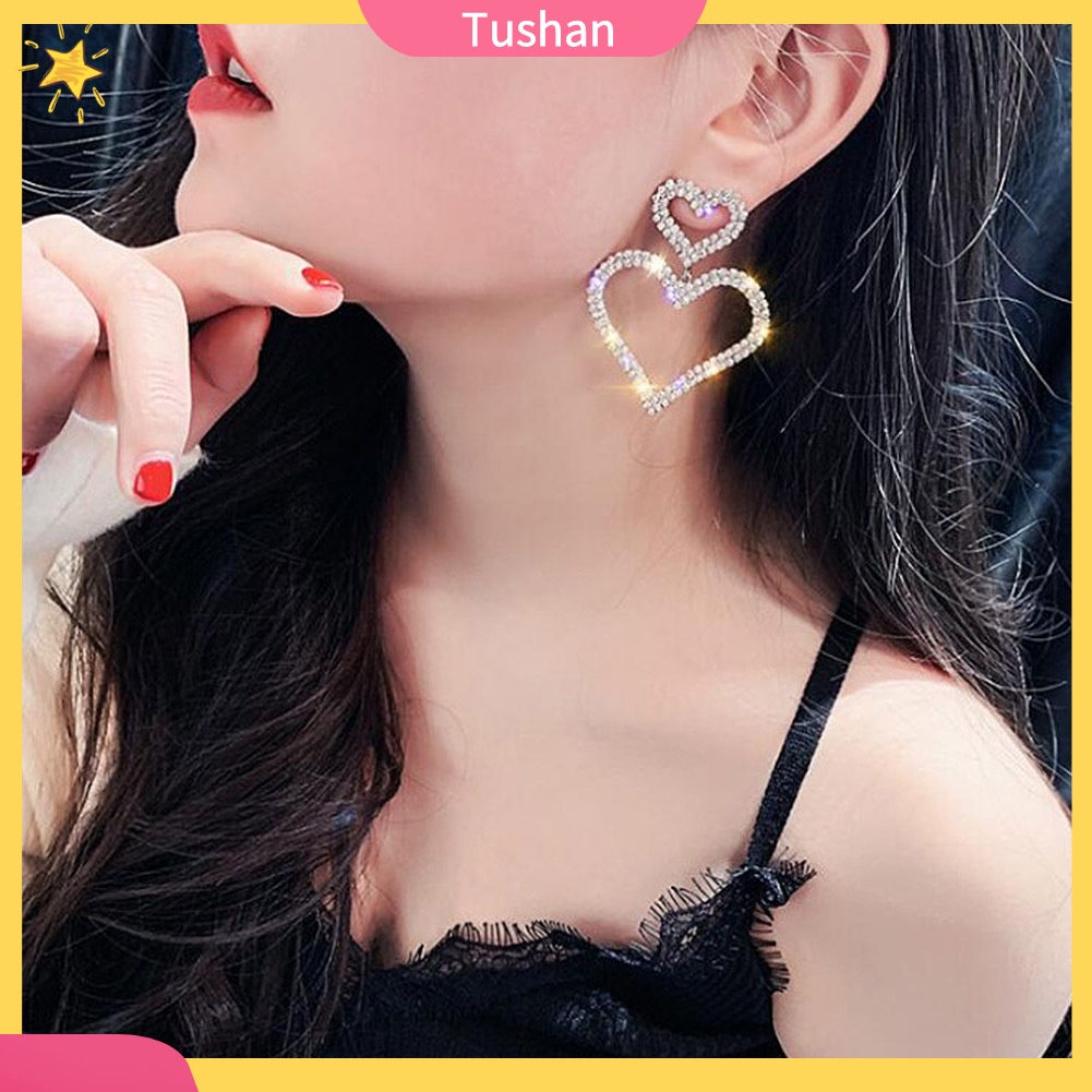 Khuyên tai dáng dài hình giọt nước đính đá thanh lịch dành cho nữ