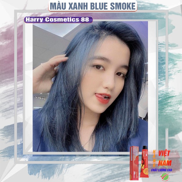 Thuốc nhuộm tóc xanh blue smoke [dưỡng tóc]  [lên màu chuẩn] tự nhuộm tóc tại nhà tặng kèm Oxy trợ nhuộm và gang tay
