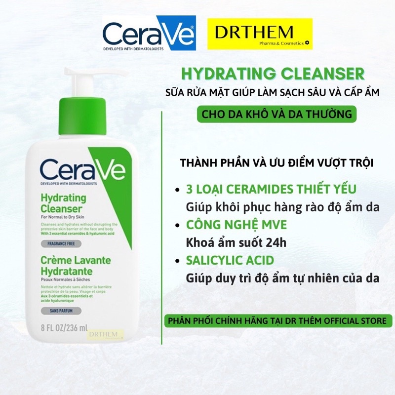 Sữa Rửa Mặt Cerave Da Khô & Da Thường 236ml