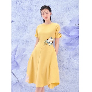 Olv - đầm mustard embro on side