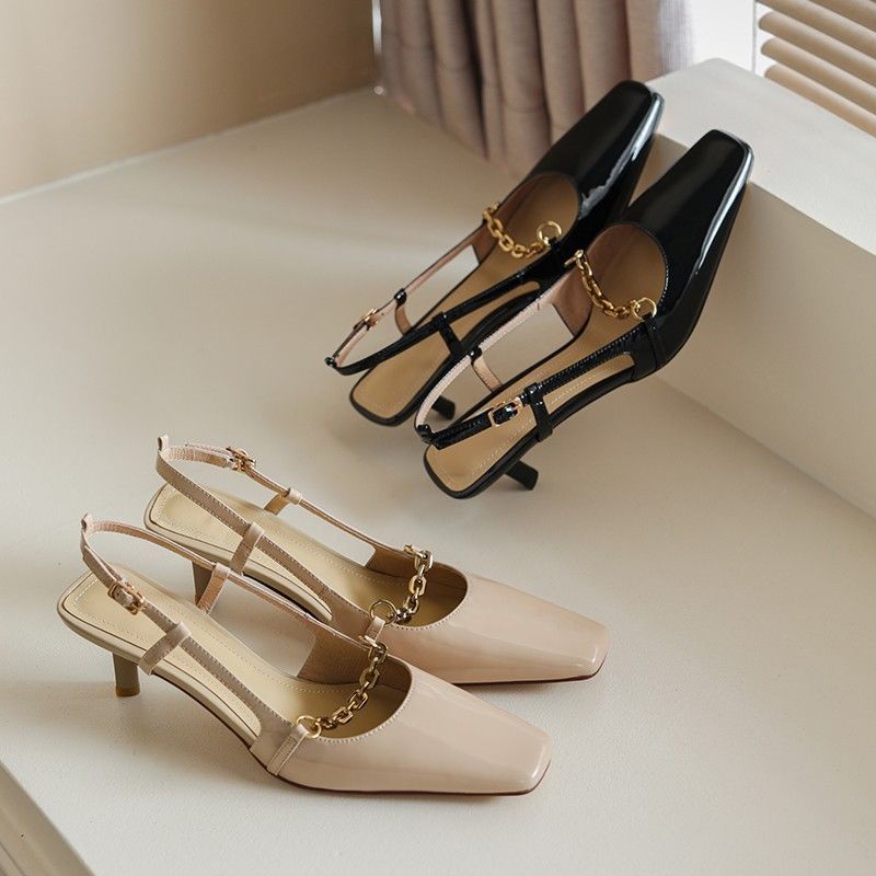 Oeggeo shop Xăng đan Cao Gót Hở Mũi Có Khóa Cài Phía Trước Cho Nữ