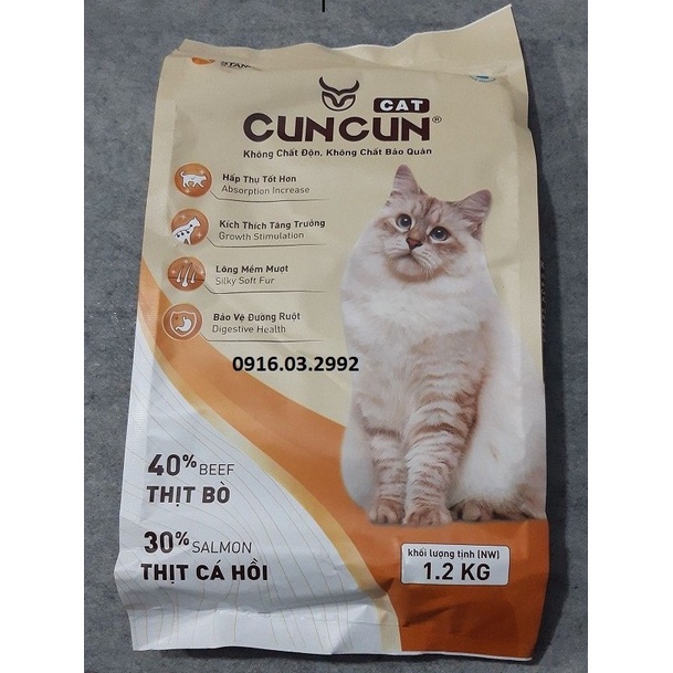 Thức ăn cho mèo Cuncun 1,2kg, Thức ăn cho mèo mượt lông