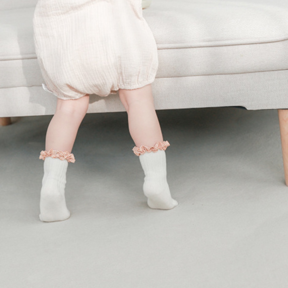 Tất Bằng Cotton Cổ Bèo Họa Tiết Sọc Caro Thiết Kế Dễ Thương Cho Bé Gái