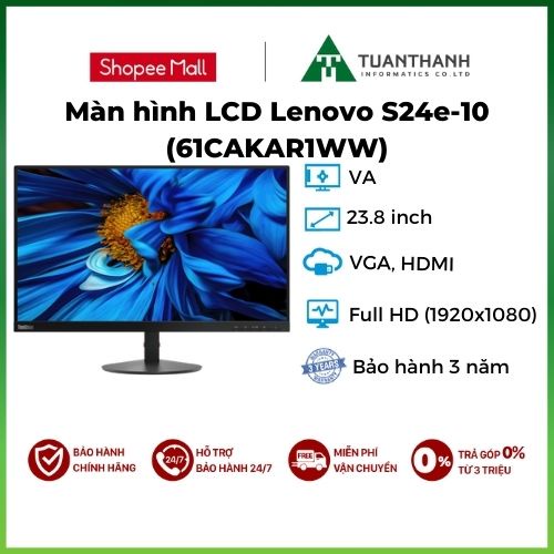 Màn hình LCD Lenovo S24e-10 (61CAKAR1WW) 23.8 inch | Full HD (1920x1080) | VGA | HDMI | Đen