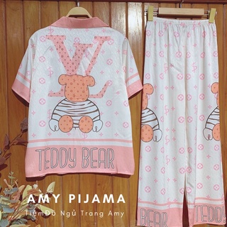 Set Pijama Lụa Ánh Kim Gấu L.V Hồng
