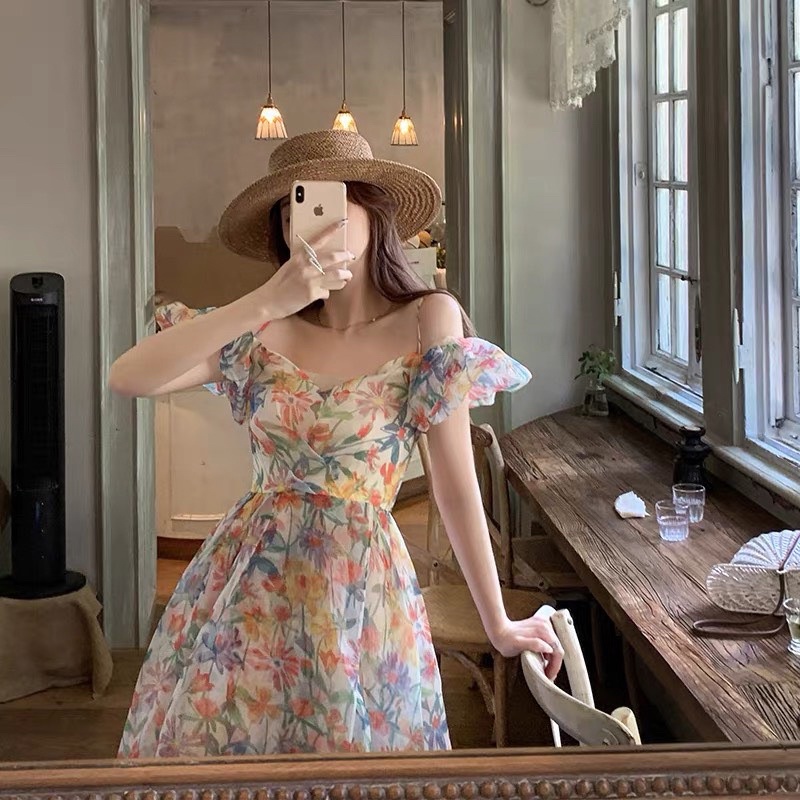 ĐẦM MAXI HOA RỚT VAI HỞ LƯNG