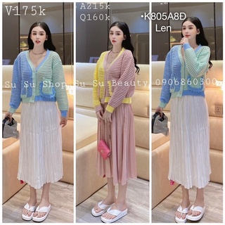 Áo khoác len sợi to phối màu siêu phá cách