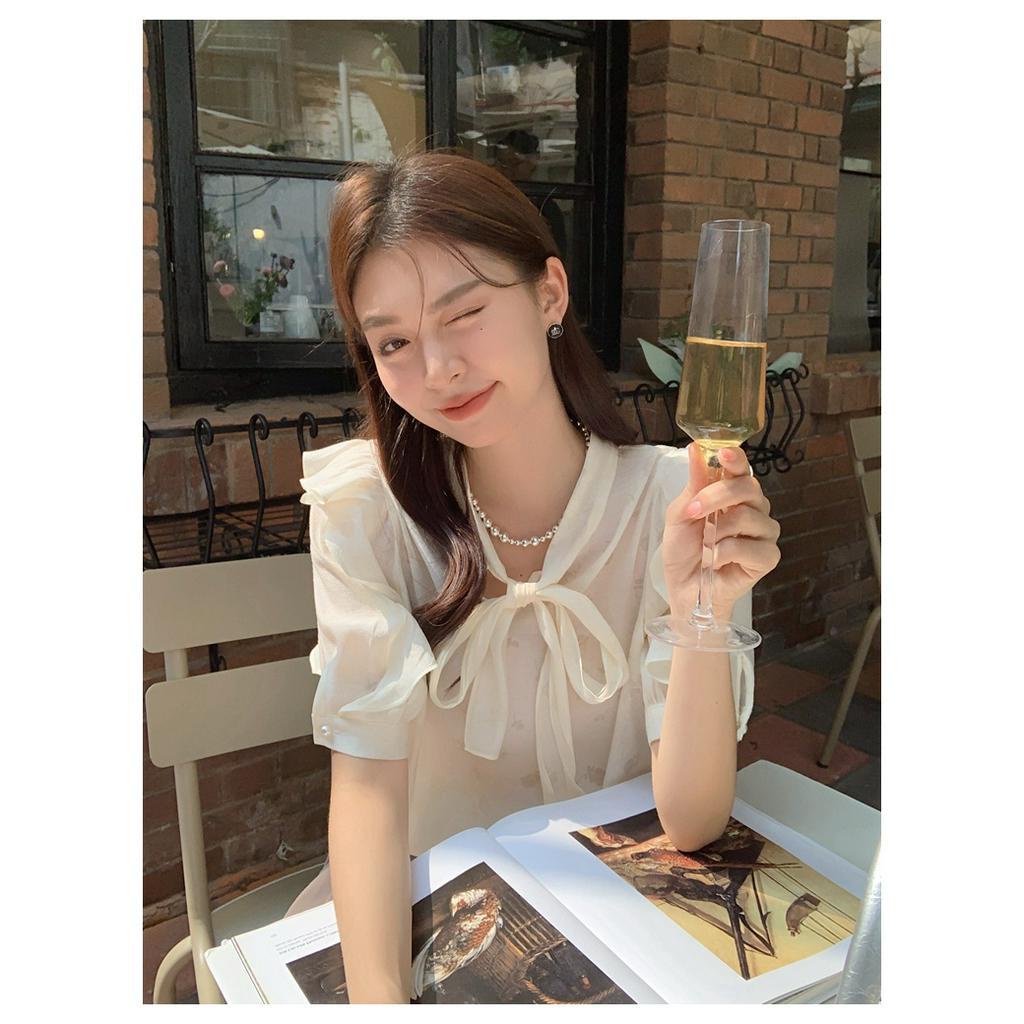 Áo Sơ Mi Cổ Chữ V In Họa Tiết Thắt Dây Phong Cách Mùa Hè Mới 62413