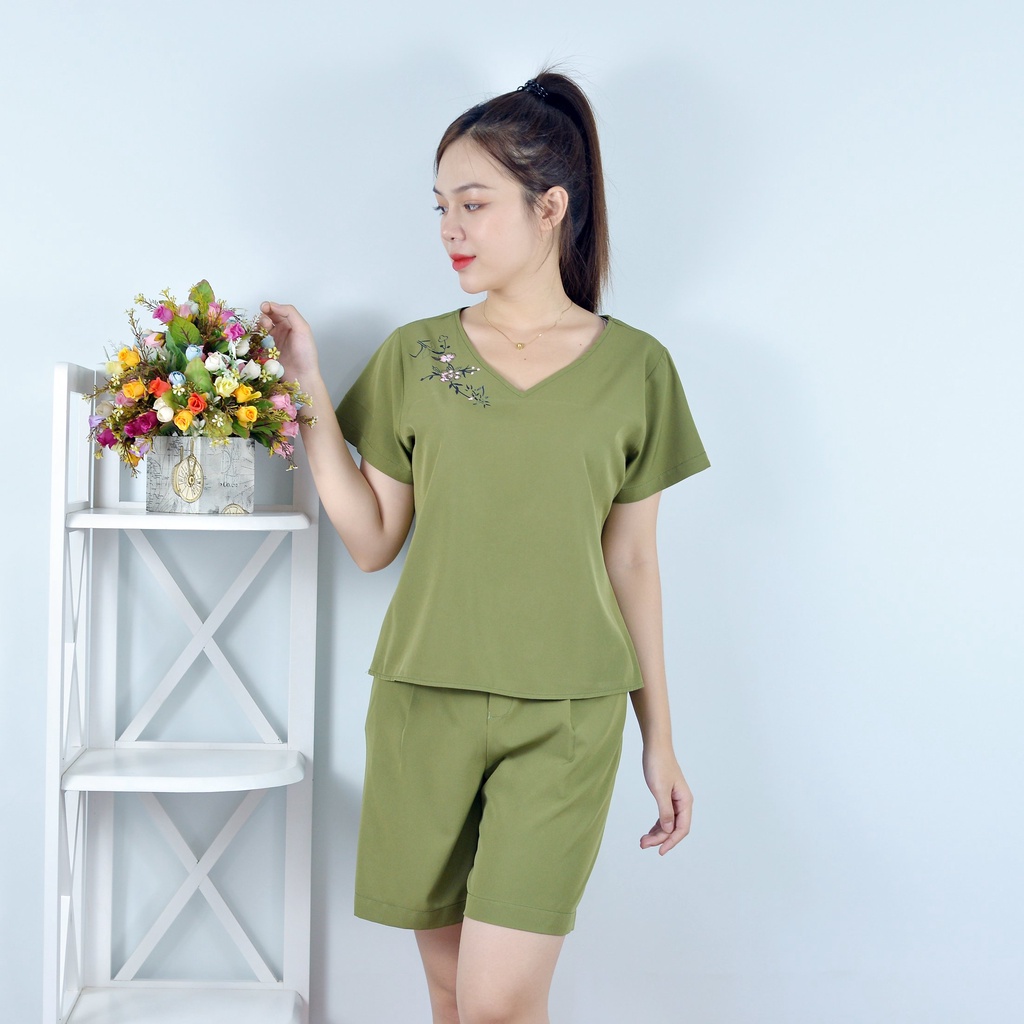 Bộ đồ nữ MÀU RÊU IN HOA VAI SIÊU XINH   - vải lụa cao cấp - Cực Kì Sang Chảnh - Qúy phái