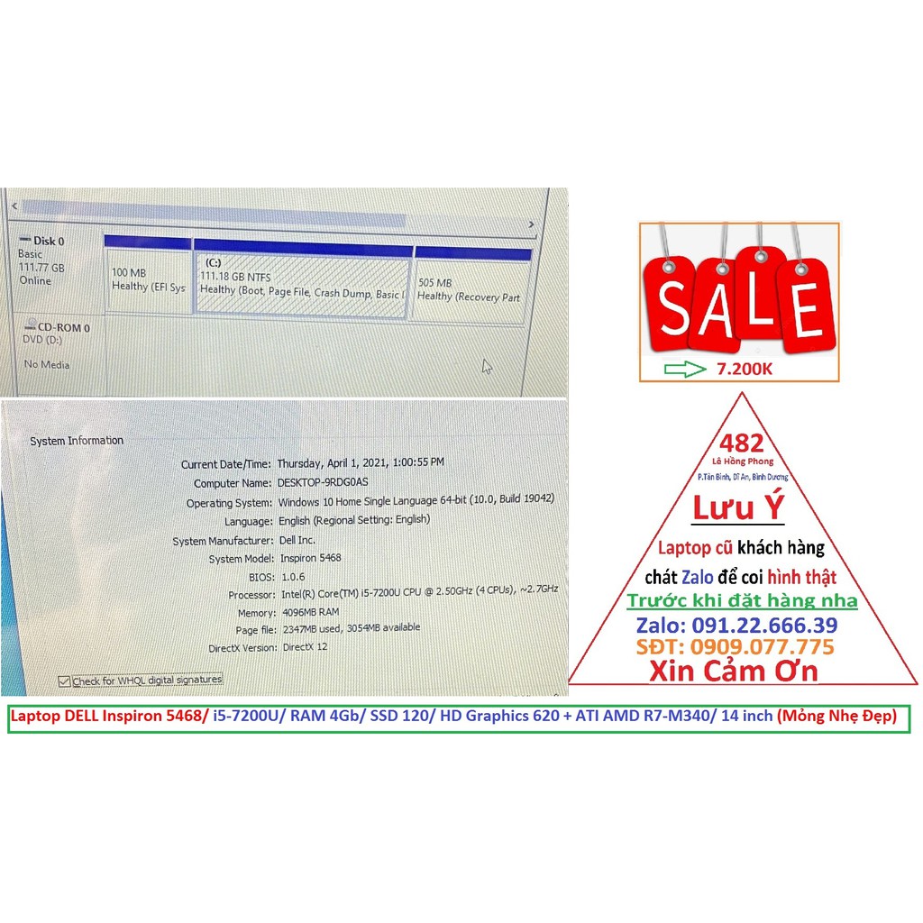 Laptop DELL Inspiron 5468/ i5-7200U/ RAM 4Gb/ SSD 120/ HD Graphics 620 + ATI AMD R7-M340/ 14 inch (Mỏng Nhẹ Đẹp) | BigBuy360 - bigbuy360.vn