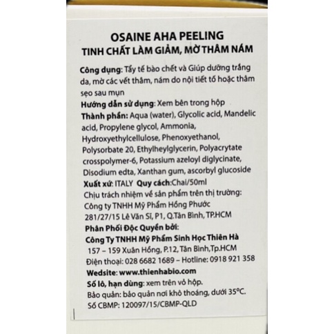 TINH CHẤT LÀM SẠCH, HỖ TRỢ GIẢM THÂM NÁM OSAINE AHA PEELING