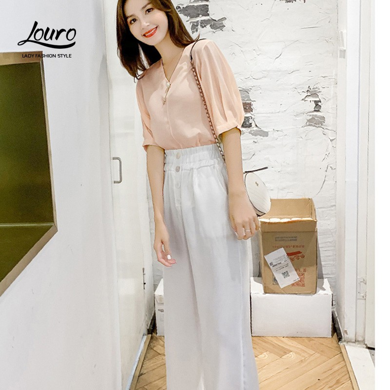Áo kiểu nữ công sở Louro L230,KÈM ẢNH THẬT mẫu áo sơ mi đẹp có tag cài, chất liệu thoáng mát