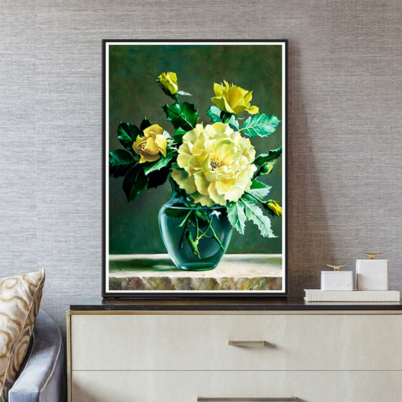 Bộ tranh đính đá 5D họa tiết bình hoa độc đáo kích thước 30x40cm DIY dùng trang trí