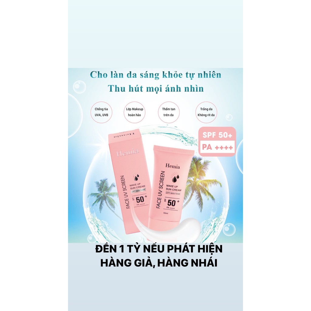 [HOT 2021] Kem Chống Nắng HEMIA Nhập Khẩu Hàn Quốc Dưỡng Trắng Nâng Tone Bảo Vệ Da Chống Lão Hoá SPF50+