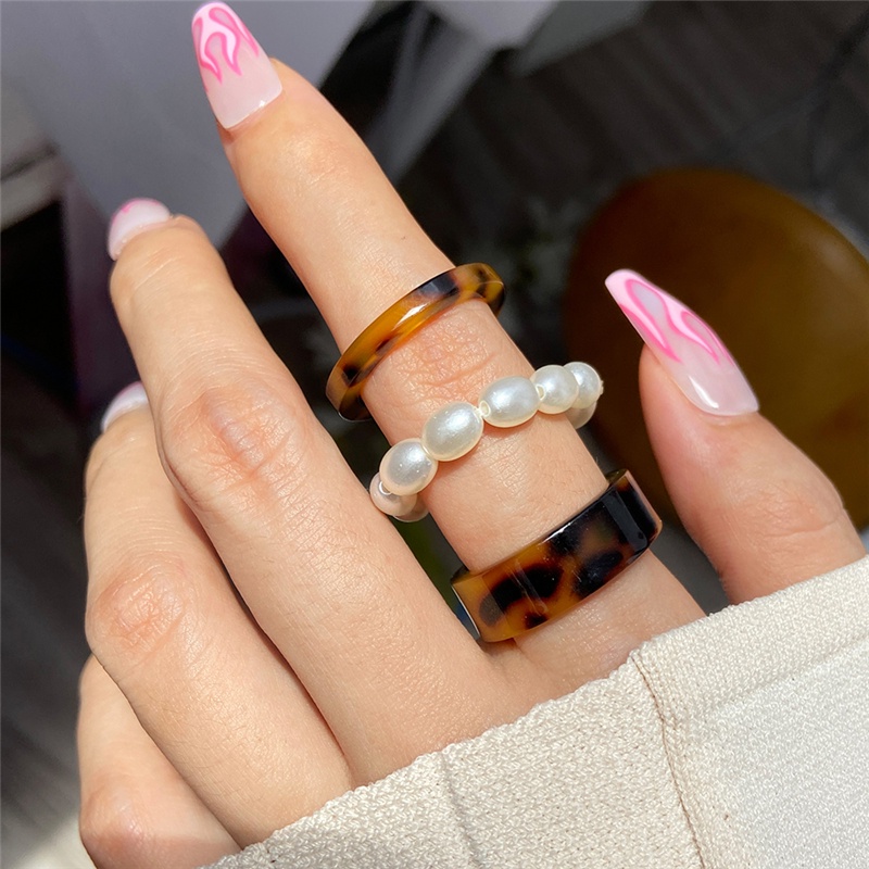 Nhẫn đeo tay kim loại đính đá resin nhiều màu sắc thời trang cho nữ