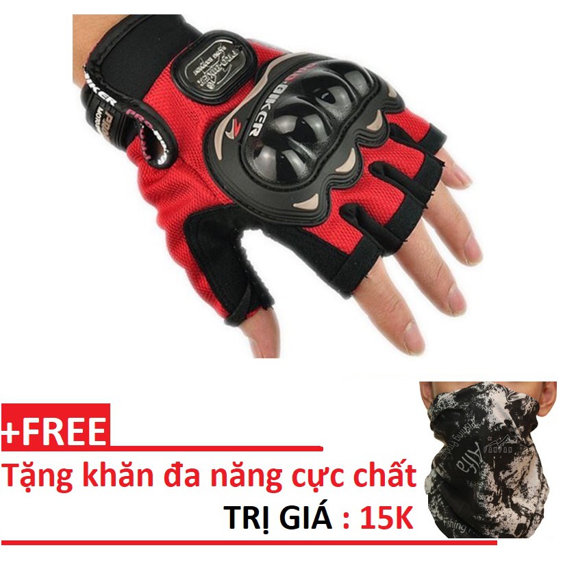 Găng tay probiker cụt ngón giá rẻ + tặng kèm khăn đa năng trị giá 15k