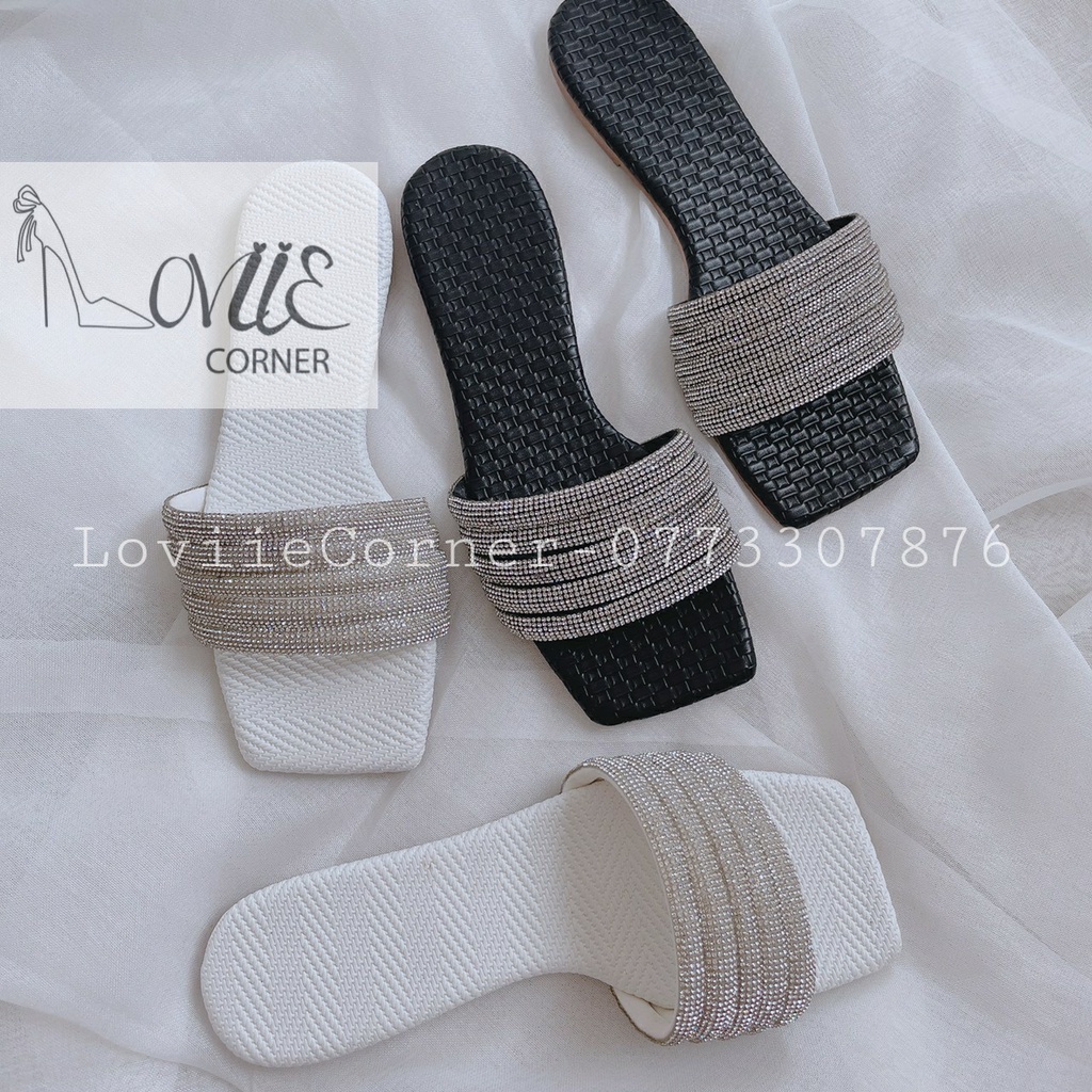 DÉP LÊ NỮ ĐÁ LOVIIECORNER - DÉP NỮ THỜI TRANG MŨI VUÔNG DÂY XOÀN ĐÁ D211001 - D220624