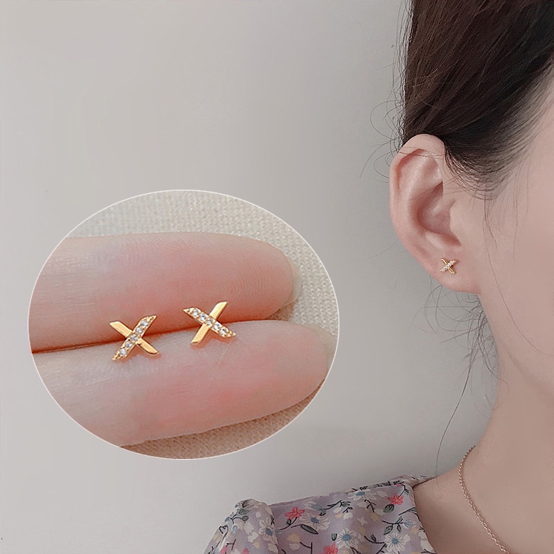 Khuyên Tai Kim Loại Đính Đá Zircon Đơn Giản Thời Trang Cho Nữ