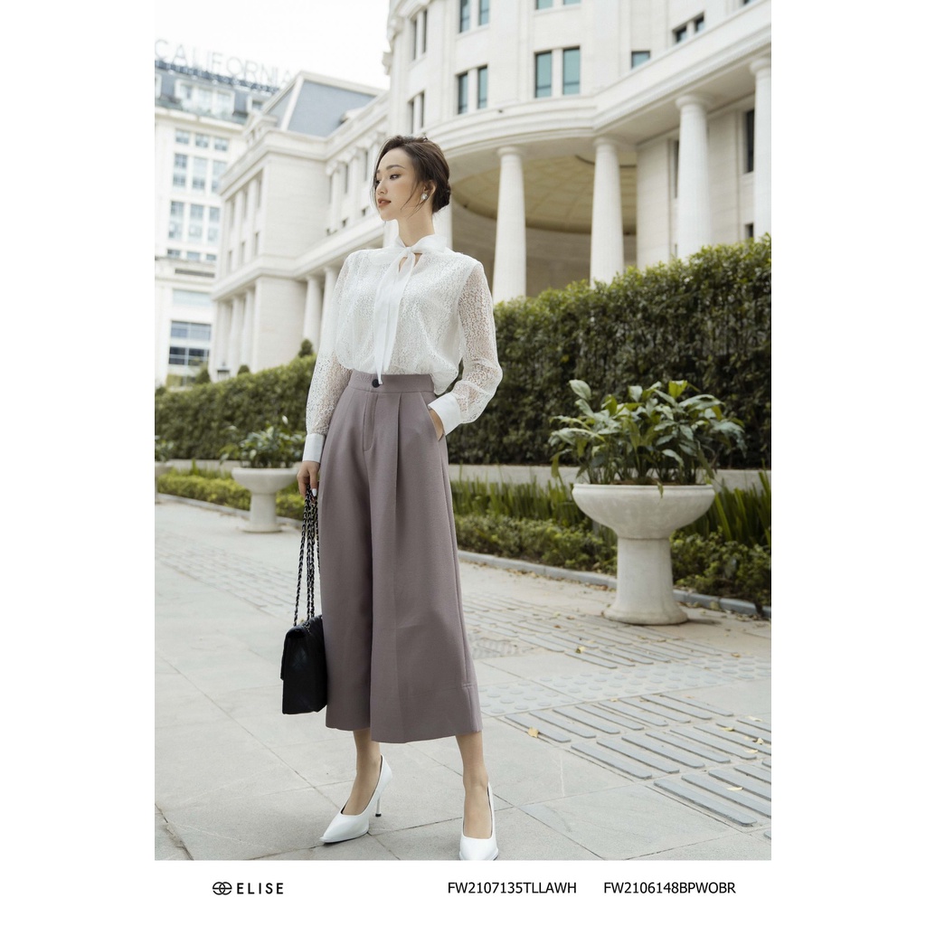 Áo sơ mi ren trắng cổ nơ thiết kế Elise FW2107135TLLAWH