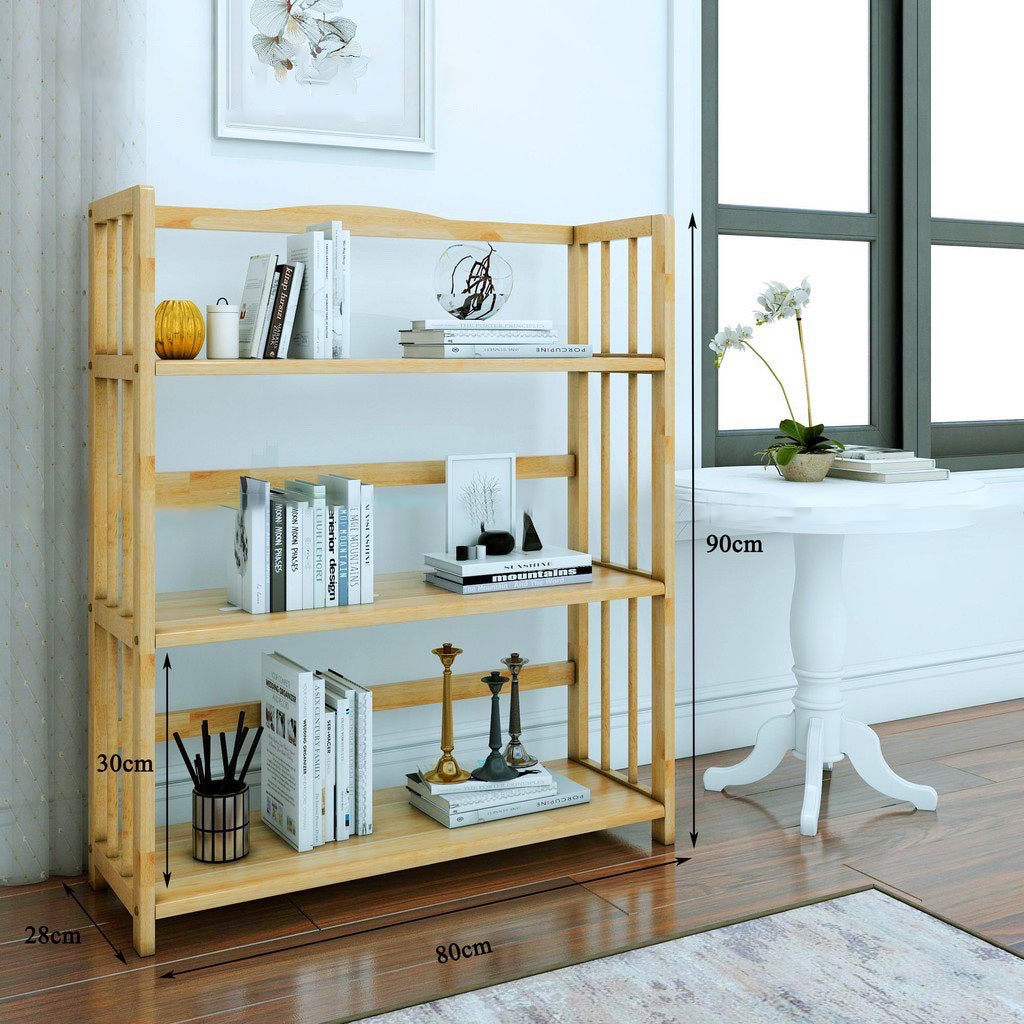 MIỄN PHÍ SHIP🆓Kệ Sách 3 Tầng Kệ Gỗ Tự Nhiên Decor Lắp Ráp Đơn Giản Dễ Dàng Bookshelf 3F Natural