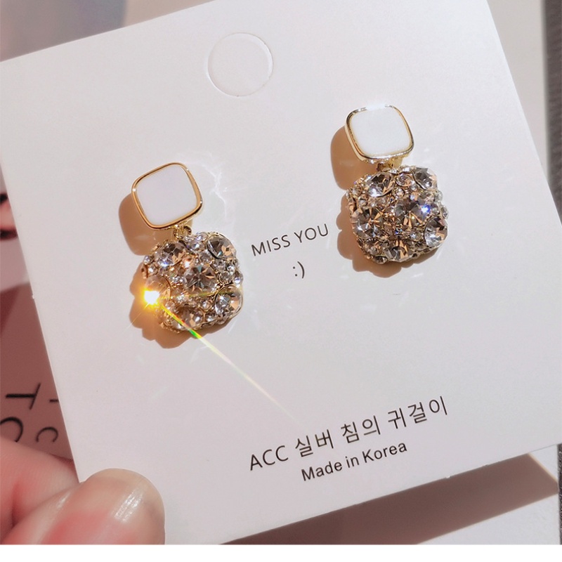 Khuyên kẹp tai JIUDUOLAN đính kim cương trắng dáng vuông tinh tế thời trang cho nữ