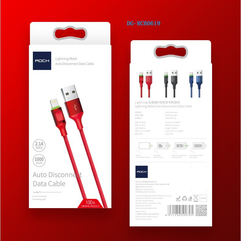 Cáp Lightning tự ngắt khi đầy pin ROCK RCB0619