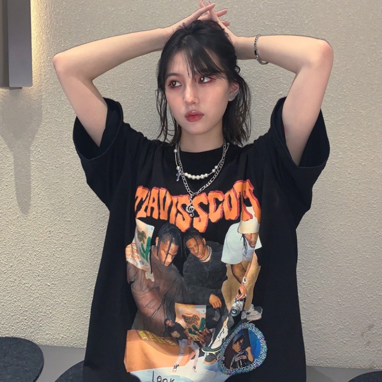 Áo thun tay ngắn dáng rộng phong cách hip hop thời trang Hàn Quốc dành cho nữ