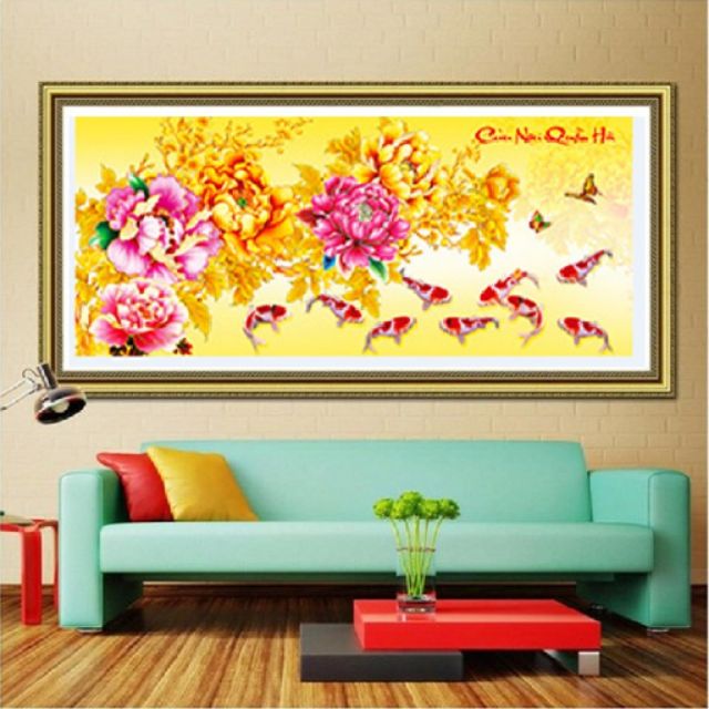 Tranh đính đá cửu ngư quần hội df038 ( 107*50)