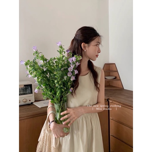 Váy babydoll kèm khăn tiểu thư sang chảnh, Váy maxi đi biển vintage 2 lớp Maitrangshop92 – (TTA94)