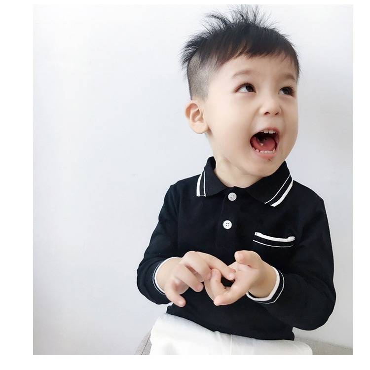 Áo polo Tay Dài Phối Nhung Dày Dặn Thời Trang Xuân Thu Cho Bé Trai
