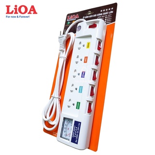 Ổ cắm điện công suất lớn, ổ cắm chịu tải, đa năng, đo công suất, cao cấp, lioa, 5 ổ cắm, 6 công tắc, 5ofssa2.5-2