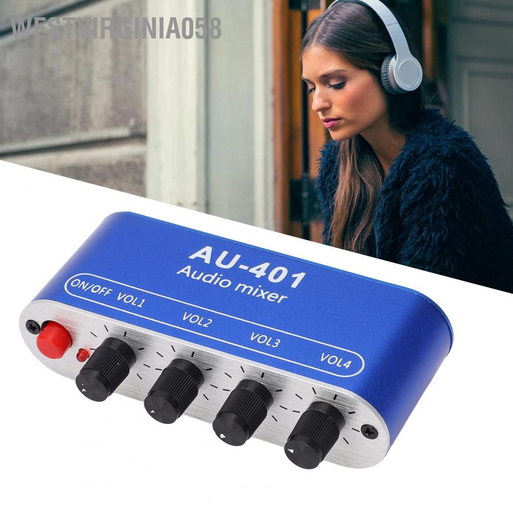 Westvirginia058 4 Đầu vào 1 ra Bộ trộn âm thanh Bảng nổi khuếch đại tai nghe DC 5‑12V Giắc cắm 3 5 mm