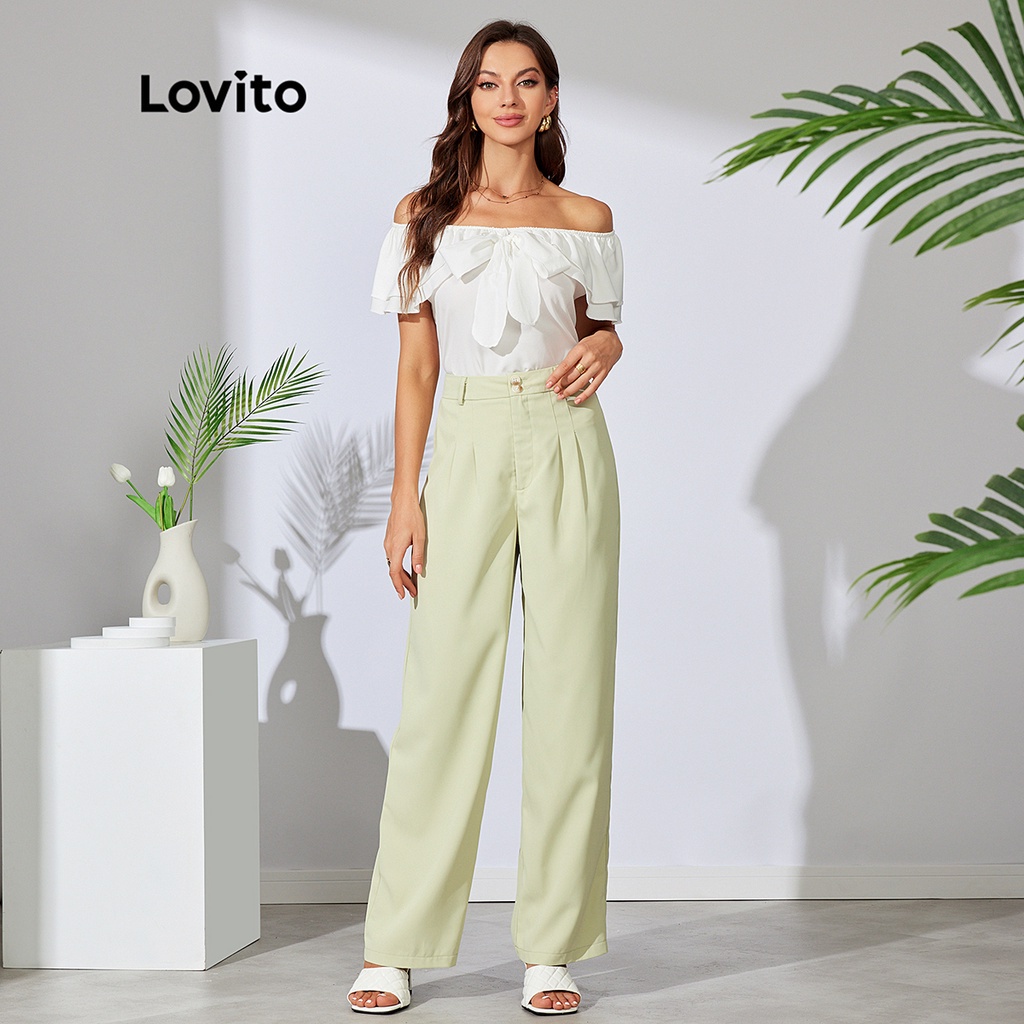 Áo Lovito trễ vai xếp lớp thắt nút màu trơn phong cách lãng mạn L30LD149 (màu trắng)