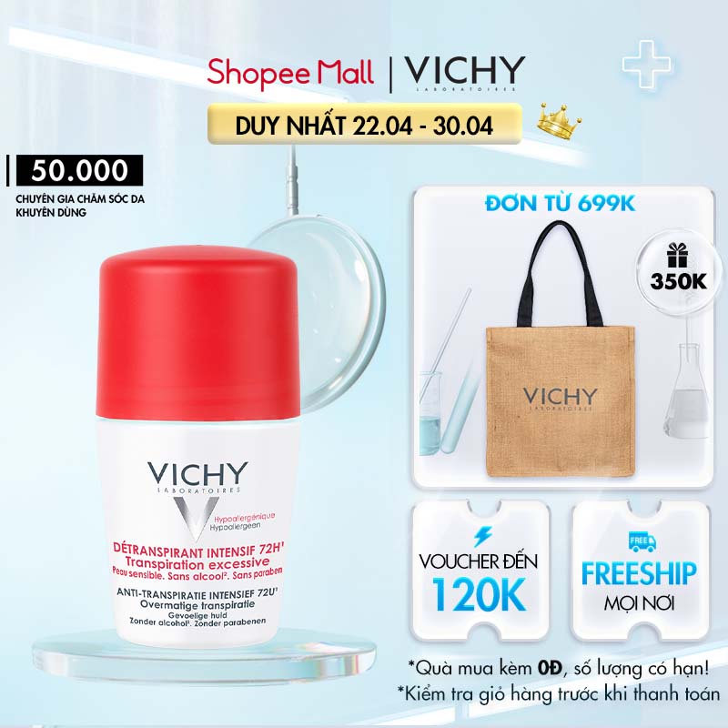 Lăn khô thoáng vùng da dưới cánh tay 72h Vichy Détranspirant Intensif 50ml