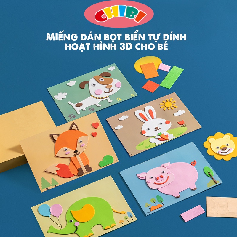 Bộ 12 miếng dán xốp bot biển tự dính EVA hoạt hình 3D kích thước lớn cho bé dán tranh DIY