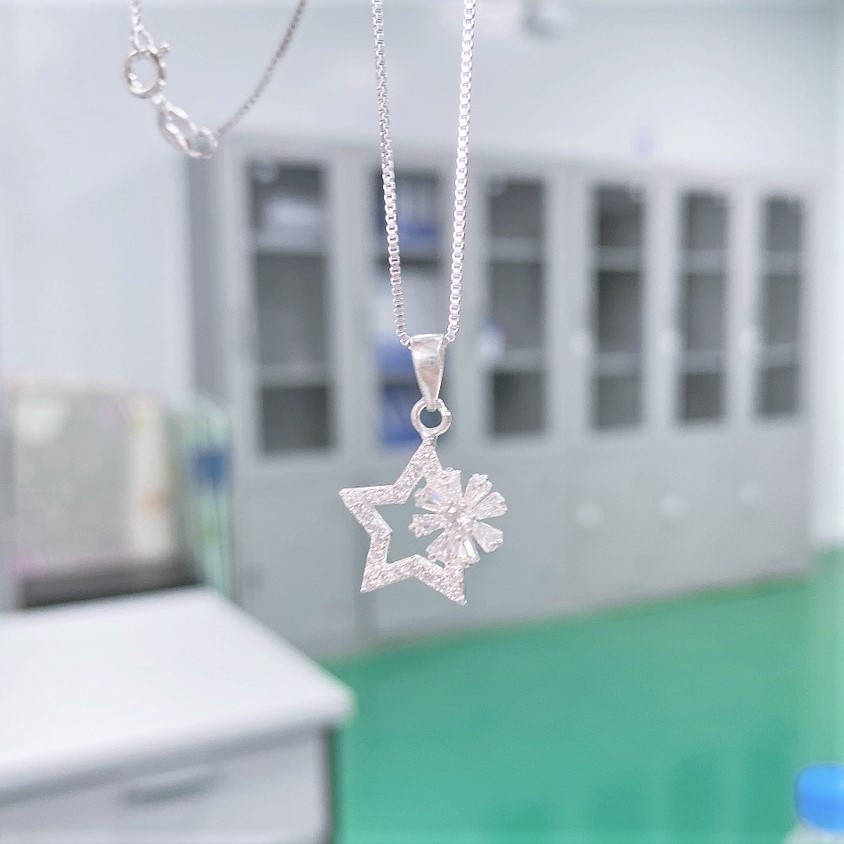 Dây chuyền bạc nữ mặt ngôi sao đính hoa đá, vòng cổ chất liệu bạc ta sang trọng nữ tính