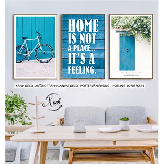 Bộ 3 tranh canvas tông xanh trang trí nhà cửa hiện đại TCVH78 tặng đinh treo tranh