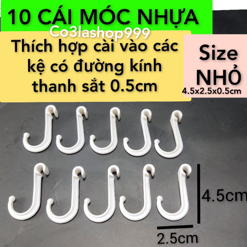 Set 5 cái móc nhựa dùng để cài kệ sắt/kệ inox size nhỏ treo phụ kiện nhà tắm, đồ dùng nhà bếp