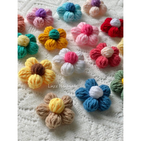 Hoa len handmade size 5 cm trang trí/ ghim cài áo túi, móc khoá xinh xắn
